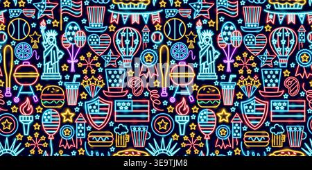 USA Neon Glow Seamless Pattern Stock Vector