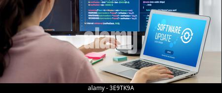 Software update on computer for brisk version of device software upgrade Stock Photo