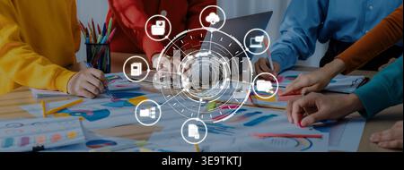 Concept design of managing online documents with cloud storage, digital file management, and secure sharing. Online documents improve workflow, online Stock Photo