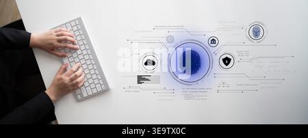 Biometric identity system using fingerprint and facial recognition to secure cloud access, protect sensitive data, and authenticate users in digital Stock Photo