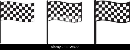 Set of winding race flags with checkered black and white texture. Start or finish signals on sport car competitions. Rally or motocross props isolated Stock Vector