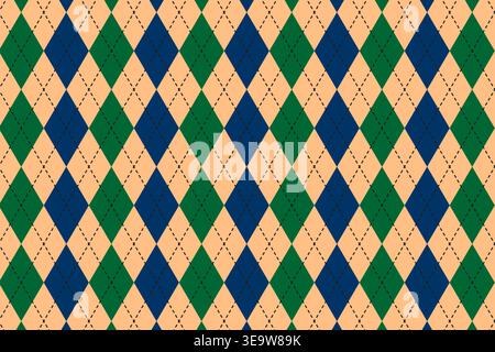 Traditional argyle pattern with blue and green rhombus shapes for menswear. Sweater, socks, plaid or wrapping paper print with repeated diamonds. Father Day theme wallpaper. Vector illustration. Stock Vector