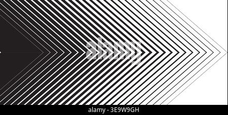 Repeated chevron shaped arrows with different thickness and vanishing effect. Forward, fast, speed or motion background. Abstract striped geometric Stock Vector