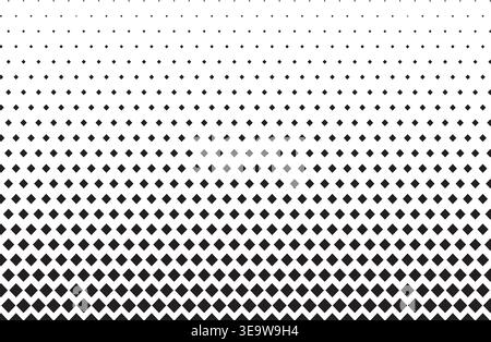 Repeating diamond shapes pattern. Black rhombus on white background with vanishing gradation effect. Geometric mosaic texture. Rhombic particles print Stock Vector