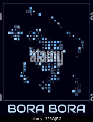Bora Bora digital style map. Large square dots on dark background. Dotted shape of the island. Vector map and title. Elegant vector illustration. Stock Vector