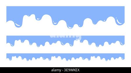 Sea waves website divider set with abstract flowing curves, wavy drip borders. Modern header and footer separators with smooth organic shapes, drops fluid elements art. Minimal graphic cartoon style Stock Vector