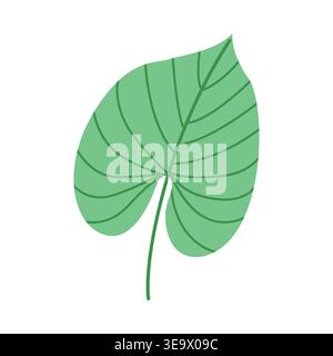 Single green tropical leaf isolated on white background, minimalist botanical foliage element for logo design and summer wedding invitation Stock Vector