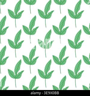 Green leaves seamless pattern, minimalist botanical foliage background for textile, wrapping paper, wallpaper and organic eco branding Stock Vector