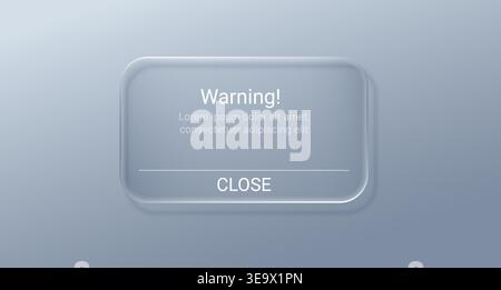 Modern phone notification interface with glass morphism effect. 3D reminder popup with pink button and floating frame design for mobile app alerts. Stock Vector