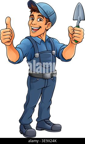 Bricklayer Mascot Tool Mason Construction Mascot Stock Vector