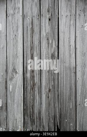 Weathered and damaged wooden siding planks of old shed or barn for rustic gray background Stock Photo