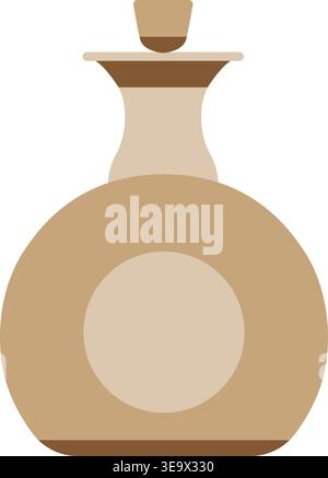Simple illustration of a round beige perfume bottle with a narrow neck and decorative stopper. Stock Vector