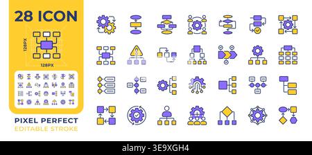 Workflow pixel perfect line color icons set Stock Vector