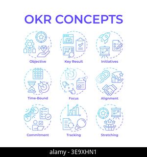 OKR blue gradient concept icons Stock Vector