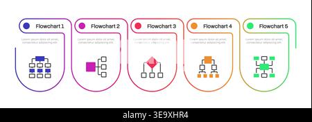 Flowcharts multicolor rounded infographic 5 steps Stock Vector