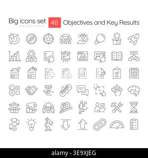 Objective and key results line icons set Stock Vector