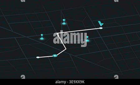 GPS tracking system to navigate around your location. Locator position point. Detailed city street map with directions to different locations. Vector Stock Vector