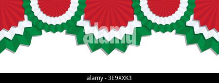 Seamless italian style border with repeating rosette shapes and ribbon waves. A patriotic decoration element for posters and banners with festive Stock Vector