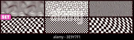 Groovy psychedelic checkerboard black and white banners. Stock Vector