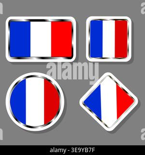 Illustration on theme set beautiful symbols for colorful state flag France, logo state flag France consisting of flat design with colored elements, mo Stock Vector