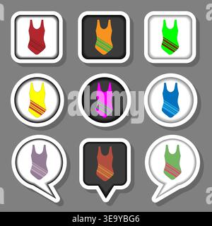Illustration on theme set symbols for suit swimsuit, logo suit swimsuit consisting of flat design with elements mobile web apps, collection modern inf Stock Vector