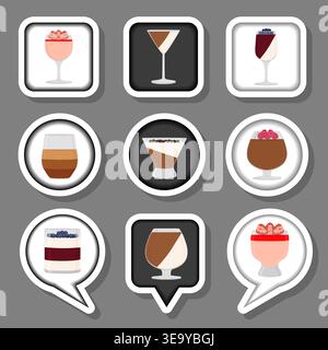 Illustration on theme set symbols for beautiful panna cotta, logo panna cotta consisting of flat design with elements mobile web app, collection moder Stock Vector