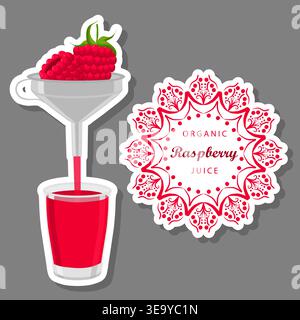 Illustration on theme big set different types juice raspberry in glass cup, juice raspberry pattern consisting of collection organic beverage to glass Stock Vector