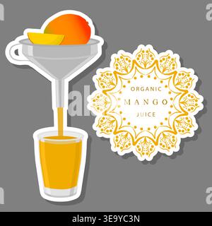 Illustration on theme big set different types juice mango in glass cup, juice mango pattern consisting of collection organic beverage to glass cup, br Stock Vector