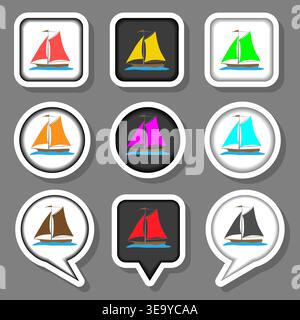 Illustration on theme set symbols for beautiful ship boat, logo ship boat consisting of flat design with elements mobile web apps, collection modern i Stock Vector