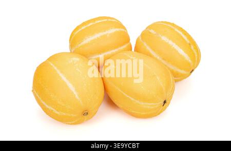 Group of ripe oriental melons (chamoe) with water drops, isolated on white. Stock Photo