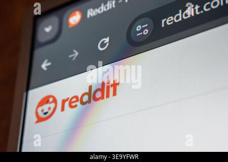 18 April 2026 - Tashkent, Uzbekistan: Close up view of Reddit website on digital screen showing logo and interface elements. Stock Photo