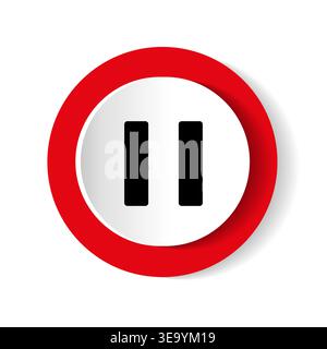 Pause symbol in red circle, commonly used in media controls, indicating a stop or interruption. Vector illustration. Stock Vector