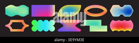 Cool gradient abstract geometric shapes set. Trendy Y2K Stock Vector