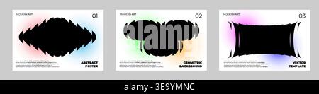 Distorted reeded glass effect cover set. Collection of trendy banners or posters Stock Vector