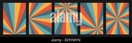 Retro poster collection. Five vintage covers with starburst rays. Stock Vector