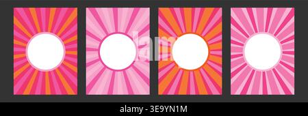 Groovy sun poster with white empty text box. Retro backgrounds with rays Stock Vector