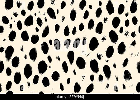 Seamless Dalmatian fur pattern featuring irregular dense black spots on white Stock Vector