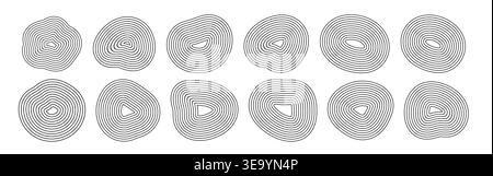 Abstract stripy shapes collection. Different rounded organic form set with lines Stock Vector