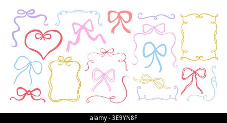 Hand drawn ribbon frames, decorative borders set Stock Vector