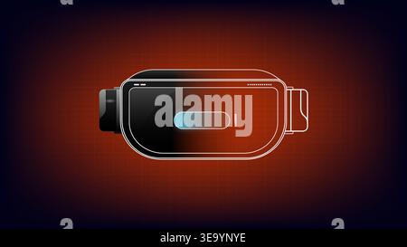 Abstract VR glasses concept showing digital interface and wireframe design on high tech red glowing background Stock Vector