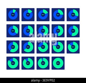 Pie chart progress neon dashboard UI element set Stock Vector