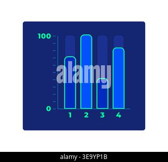 Bar chart comparison with four category neon dashboard UI element Stock Vector