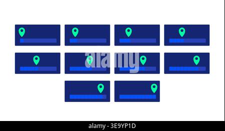 Progress bars with location pin neon dashboard UI element set Stock Vector