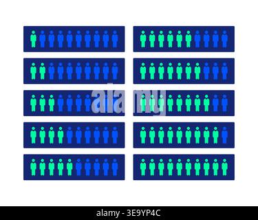 Male population progress neon dashboard UI element set Stock Vector