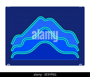 Layered area chart neon dashboard UI element Stock Vector