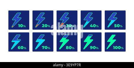 Energy lightning bolt charge neon dashboard UI element set Stock Vector