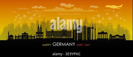 Travel landmarks Germany with silhouette architecture background, Germany republic day anniversary celebration and tour architecture landmark to berli Stock Vector