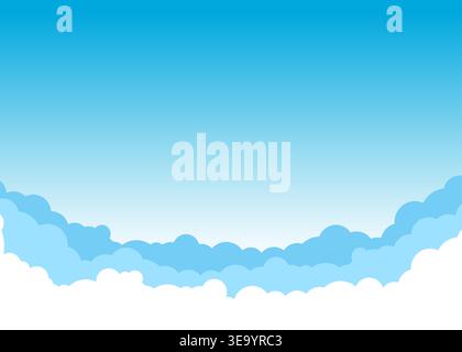 A clean minimalist background featuring a soft blue gradient sky and horizontal layers of stylized cartoon clouds. Stock Vector