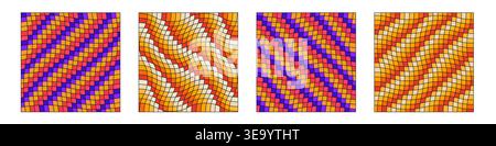 Abstract square groovy background set. Collection of wavy geometric shapes texture hippie style 70s Stock Vector