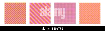 Abstract square groovy background set. Collection of wavy geometric shapes texture hippie style 70s Stock Vector